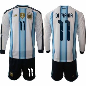 Argentina VM 2026 Hemmaställ Herr Ángel Di María #11 Långärmad Fotbollströja + Shorts