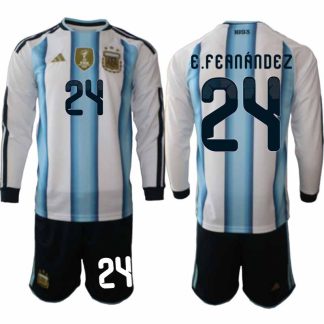 Argentina VM 2026 Hemmaställ Herr Enzo Fernández #24 Långärmad Fotbollströja + Shorts