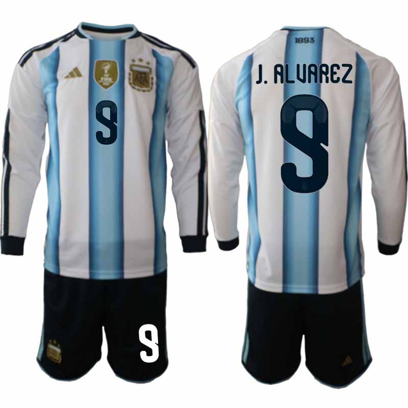 Argentina VM 2026 Hemmaställ Herr Julián Álvarez #9 Långärmad Fotbollströja + Shorts