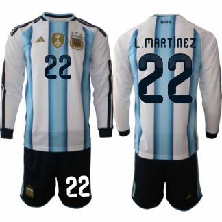 Argentina VM 2026 Hemmaställ Herr Lautaro Martínez #22 Långärmad Fotbollströja + Shorts