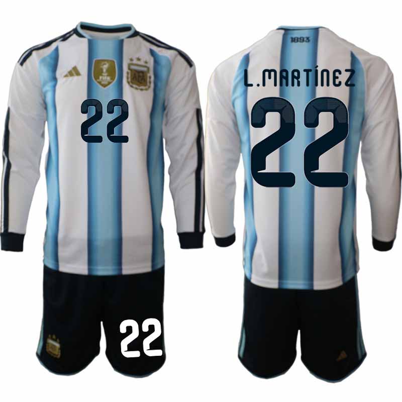 Argentina VM 2026 Hemmaställ Herr Lautaro Martínez #22 Långärmad Fotbollströja + Shorts Argentina VM 2026 Hemmaställ Herr Lautaro Martínez #22 Långärmad Fotbollströja + Shorts