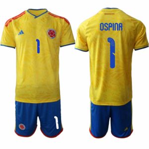 Colombia VM 2026 Hemmaställ Herr David Ospina #1 Fotbollströja Kortärmad + Shorts