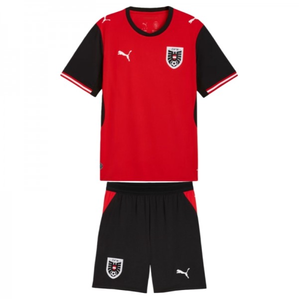 Österrike Hemmatröja VM 2026 Barn Kortärmad Fotbollströja + Shorts 1 Österrike Hemmaställ VM 2026 Barn Kortärmad Fotbollströja