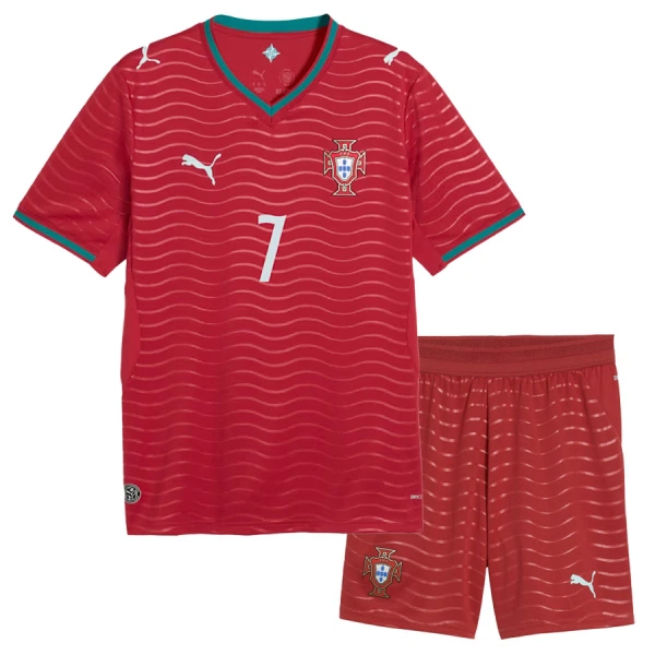 Portugal Hemmatröja VM 2026 Barn Cristiano Ronaldo #7 Kortärmad Fotbollströja + Shorts 2 Portugal VM 2026 Hemmatröja Barn Cristiano Ronaldo #7 Kortärmad Fotbollströja + Shorts