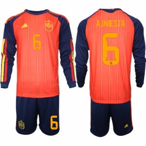 Spanien Herr VM 2026 Hemmaställ Andrés Iniesta #6 Långärmad Fotbollströja med Shorts