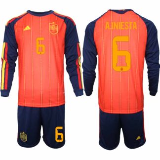 Spanien Herr VM 2026 Hemmaställ Andrés Iniesta #6 Långärmad Fotbollströja med Shorts