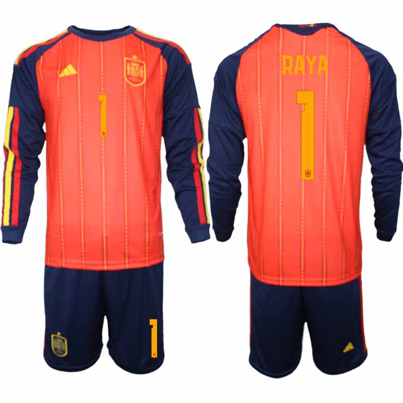Spanien Herr VM 2026 Hemmaställ David Raya #1 Långärmad Fotbollströja med Shorts