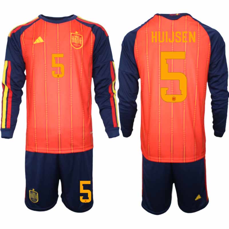 Spanien Herr VM 2026 Hemmaställ Dean Huijsen #5 Långärmad Fotbollströja med Shorts