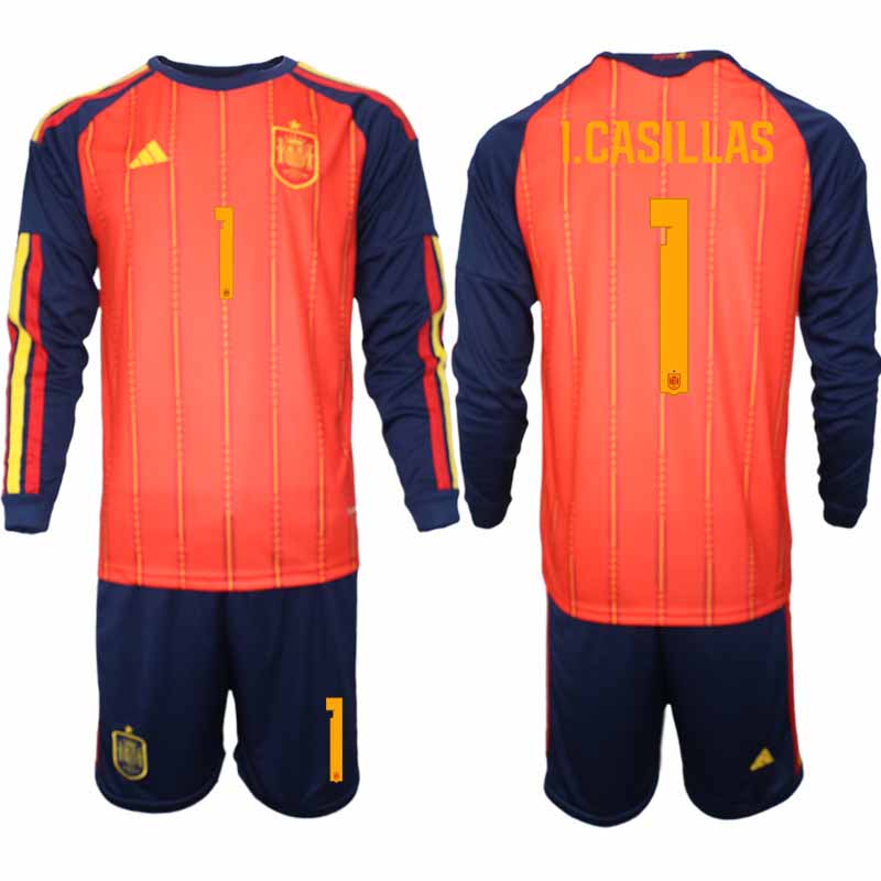 Spanien Herr VM 2026 Hemmaställ Iker Casillas #1 Långärmad Fotbollströja med Shorts Spanien Herr VM 2026 Hemmaställ Iker Casillas #1 Långärmad Fotbollströja med Shorts