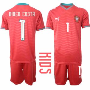Portugal Barn Hemmaställ VM 2026 Diogo Costa #1 Kortärmad Fotbollströja med Shorts