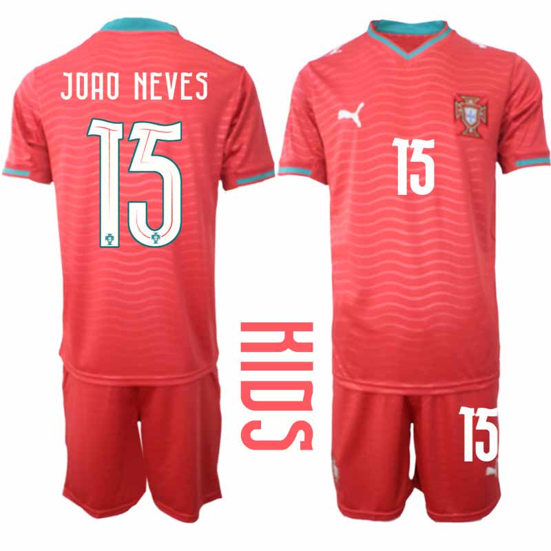 Portugal Barn Hemmaställ VM 2026 João Neves #15 Kortärmad Fotbollströja med Shorts 1 Portugal Barn Hemmaställ VM 2026 João Neves #15 Kortärmad Fotbollströja med Shorts