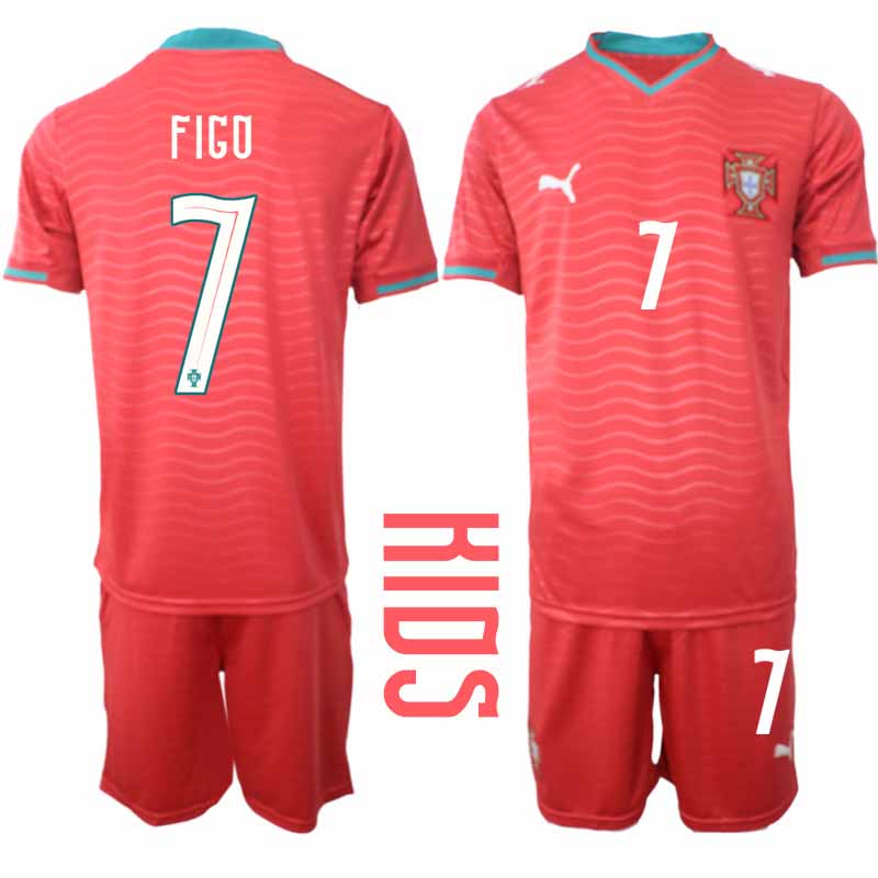 Portugal Barn Hemmaställ VM 2026 Luís Figo #7 Kortärmad Fotbollströja med Shorts 1 Portugal Barn Hemmaställ VM 2026 Luís Figo #7 Kortärmad Fotbollströja med Shorts