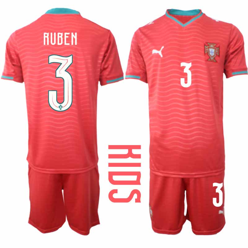 Portugal Barn Hemmaställ VM 2026 Rúben Dias #3 Kortärmad Fotbollströja med Shorts 1 Portugal Barn Hemmaställ VM 2026 Rúben Dias #3 Kortärmad Fotbollströja med Shorts