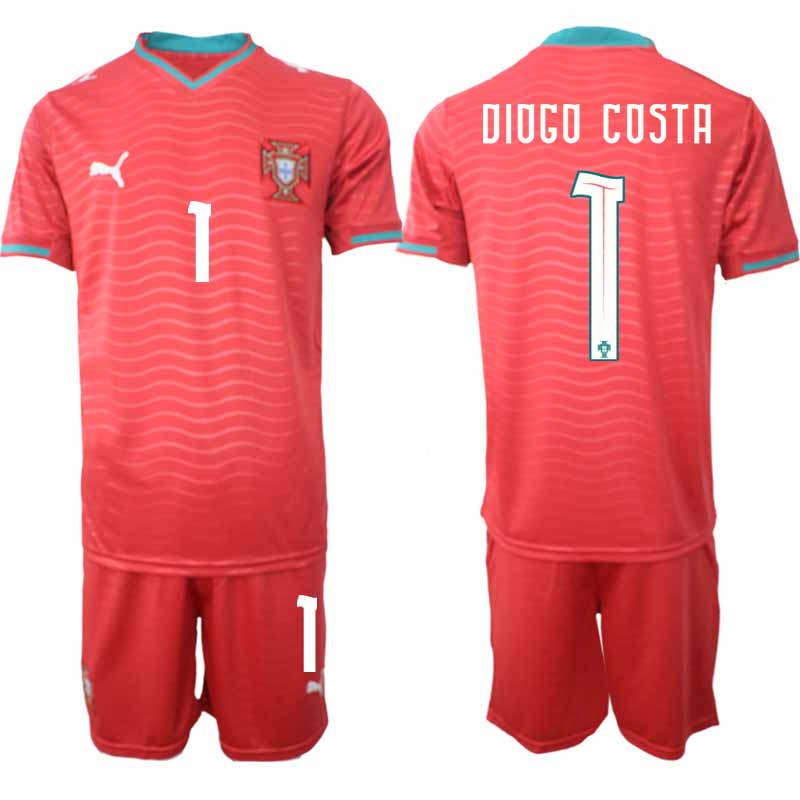 Portugal Hemmaställ VM 2026 Diogo Costa #1 Herr Kortärmad Fotbollströja med Shorts
