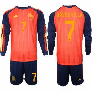 Spanien Herr VM 2026 Hemmaställ David Villa #7 Långärmad Fotbollströja med Shorts