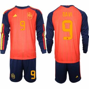 Spanien Herr VM 2026 Hemmaställ Gavi #9 Långärmad Fotbollströja med Shorts