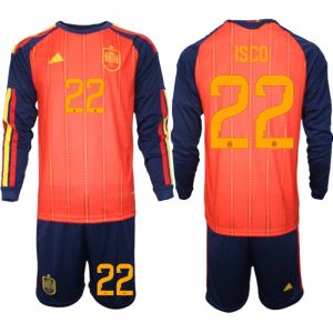 Spanien Herr VM 2026 Hemmaställ Isco #22 Långärmad Fotbollströja med Shorts