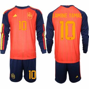 Spanien Herr VM 2026 Hemmaställ Lamine Yamal #10 Långärmad Fotbollströja med Shorts