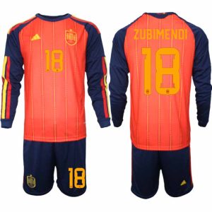 Spanien Herr VM 2026 Hemmaställ Mikel Zubimendi #18 Långärmad Fotbollströja med Shorts