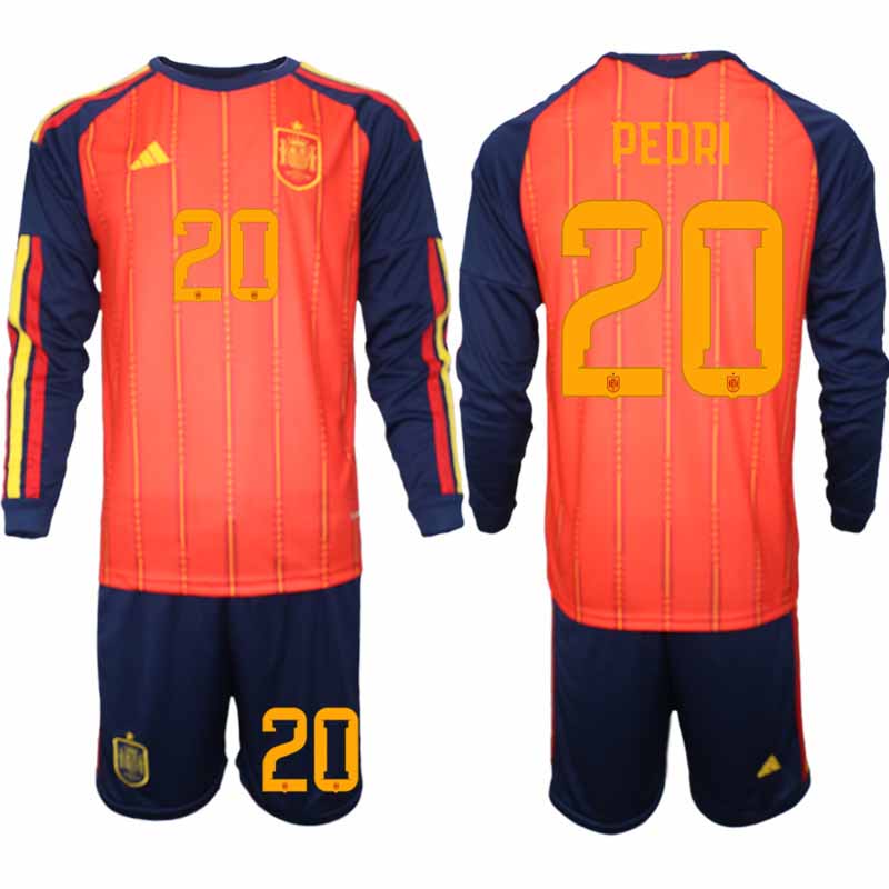 Spanien Herr VM 2026 Hemmaställ Pedri #20 Långärmad Fotbollströja med Shorts 1 Spanien Herr VM 2026 Hemmaställ Pedri #20 Långärmad Fotbollströja med Shorts