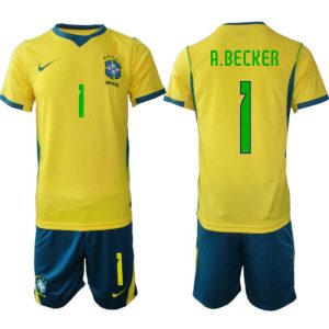 Brasilien Hemmaställ VM 2026 Alisson Becker #1 Herr – Fotbollströja + Shorts
