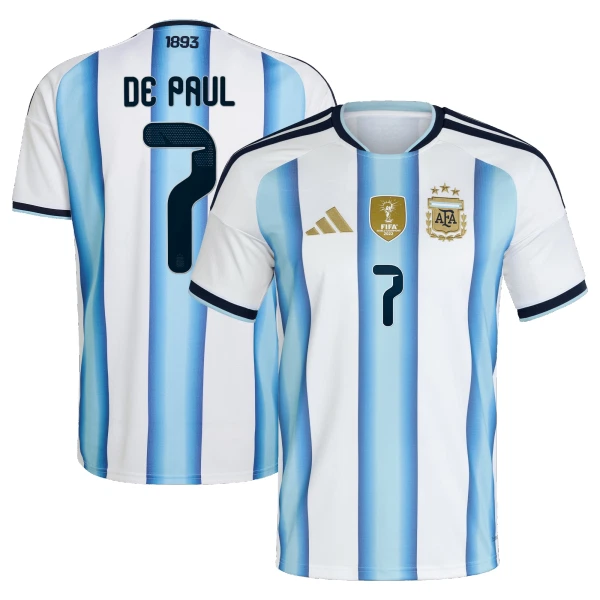 Argentina Hemmatröja VM 2026 Herr – Rodrigo De Paul #7 Fotbollströja