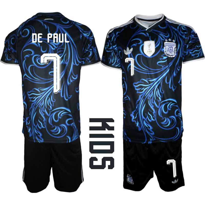 Argentina VM 2026 Bortatröja Barn – Rodrigo De Paul #7 Fotbollströja och Shorts Set