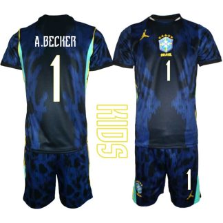 Brasilien Bortaställ VM 2026 Barn – Alisson Becker #1 Fotbollströja