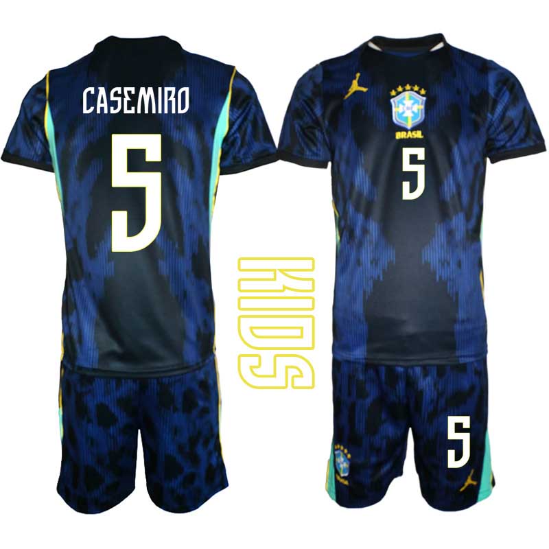 Brasilien Bortaställ VM 2026 Barn – Casemiro #5 Fotbollströja 1 Brasilien Bortaställ VM 2026 Barn – Casemiro #5 Fotbollströja