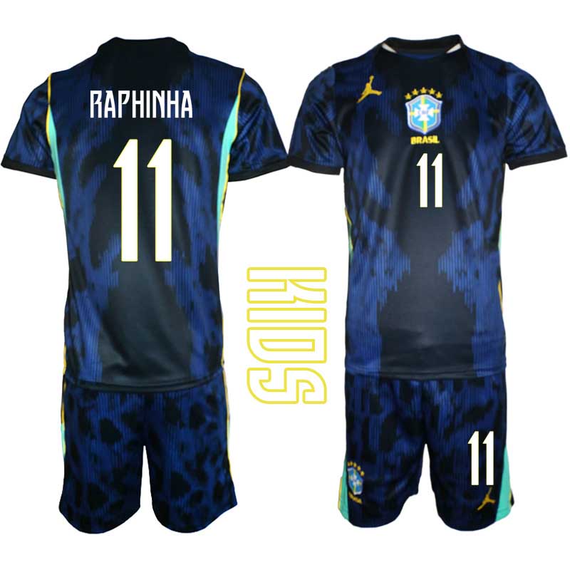 Brasilien Bortaställ VM 2026 Barn – Raphinha #11 Fotbollströja 1 Brasilien Bortaställ VM 2026 Barn – Raphinha #11 Fotbollströja