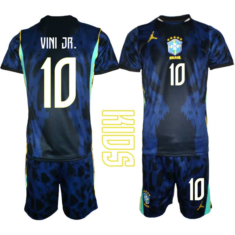 Brasilien Bortaställ VM 2026 Barn – Vinícius Júnior #10 Fotbollströja 1 Brasilien Bortaställ VM 2026 Barn – Vinícius Júnior #10 Fotbollströja