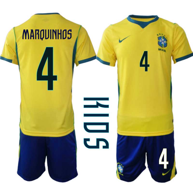 Brasilien Hemmaställ VM 2026 Barn – Marquinhos #4 Fotbollströja 1 Brasilien Hemmaställ VM 2026 Barn – Marquinhos #4 Fotbollströja