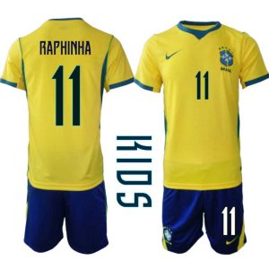 Brasilien Hemmaställ VM 2026 Barn – Raphinha #11 Fotbollströja