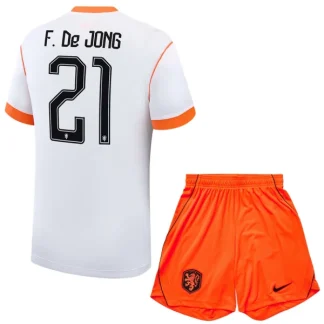 Nederländerna Bortaställ VM 2026 Barn – Frenkie de Jong #21 Landslagströja