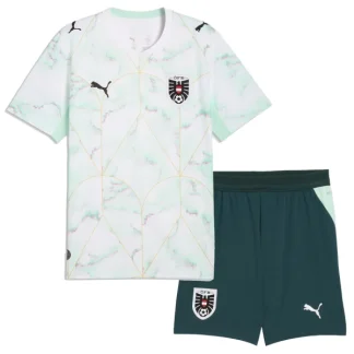 Österrike Bortaställ VM 2026 Barn Kortärmad Fotbollströja + Shorts