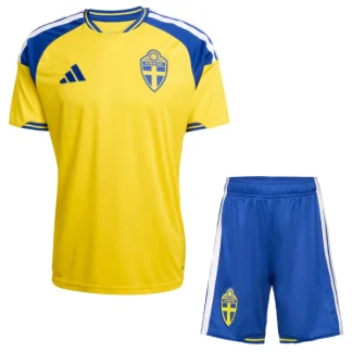 Sverige Hemmaställ VM 2026 Barn Kortärmad Fotbollströja + Shorts