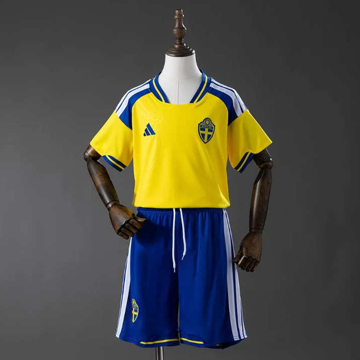 Sverige Hemmatröja VM 2026 Barn Fotbollskit Kortärmad (Tröja + Shorts)