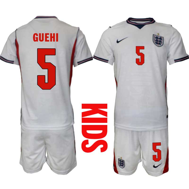 England Hemmaställ VM 2026 Barn Marc Guéhi 5 Tröja och Shorts