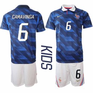 Frankrike Hemmaställ VM 2026 Barn Eduardo Camavinga 6 Tröja och Shorts