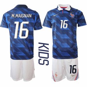 Frankrike Hemmaställ VM 2026 Barn Mike Maignan 16 Tröja och Shorts