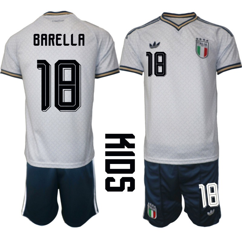 Italien Bortaställ VM 2026 Barn Nicolò Barella 18 Tröja och Shorts