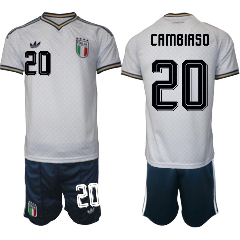 Italien Bortaställ VM 2026 Herr Andrea Cambiaso 20 Tröja och Shorts Italien Bortaställ VM 2026 Herr Andrea Cambiaso 20 Tröja och Shorts