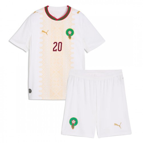 Marocko VM 2026 Ayoub El Kaabi #20 Bortaställ Barn Fotbollskit (Tröja + Shorts)