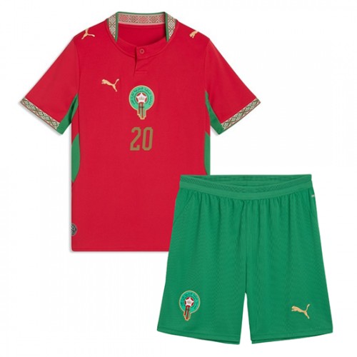 Marocko VM 2026 Ayoub El Kaabi #20 Hemmaställ Barn Fotbollskit (Tröja + Shorts)