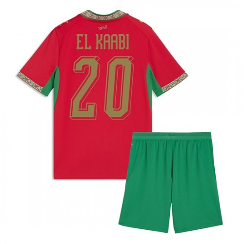 Marocko VM 2026 Ayoub El Kaabi #20 Hemmaställ Barn Fotbollskit (Tröja + Shorts)
