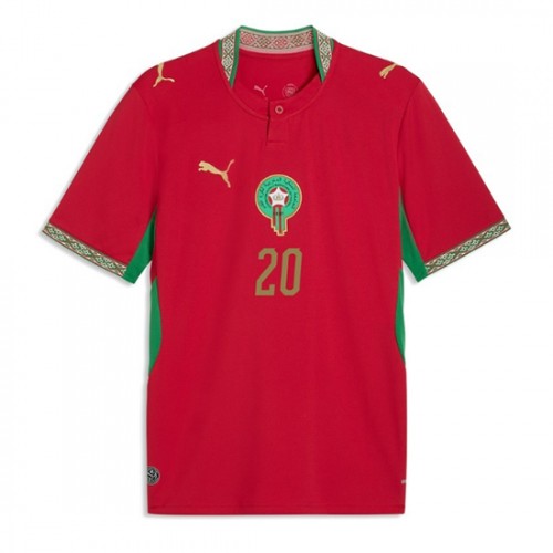 Marocko VM 2026 Ayoub El Kaabi #20 Hemmatröja Herr Kortärmad Fotbollströja