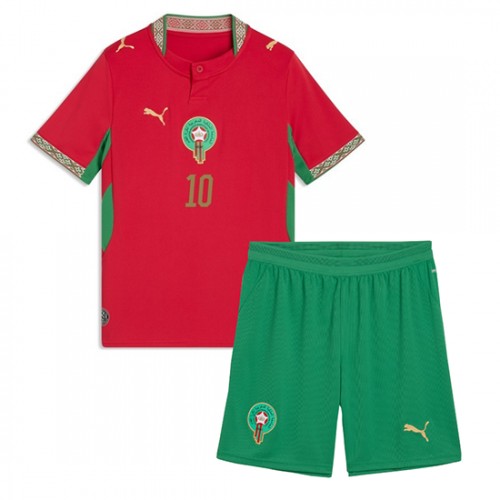 Marocko VM 2026 Brahim Díaz #10 Hemmaställ Barn Fotbollskit (Tröja + Shorts) 2 Marocko VM 2026 Brahim Díaz #10 Hemmaställ Barn Fotbollskit (Tröja + Shorts)