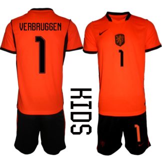 Nederländerna Hemmaställ VM 2026 Barn Bart Verbruggen 1 Tröja och Shorts