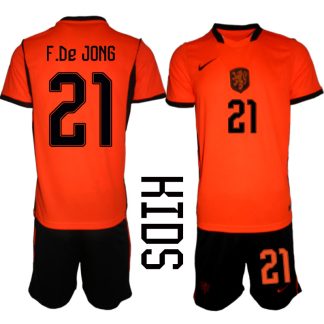 Nederländerna Hemmaställ VM 2026 Barn Frenkie de Jong 21 Tröja och Shorts