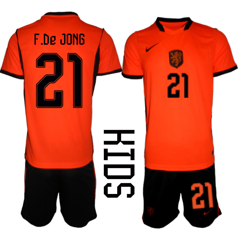 Nederländerna Hemmaställ VM 2026 Barn Frenkie de Jong 21 Tröja och Shorts